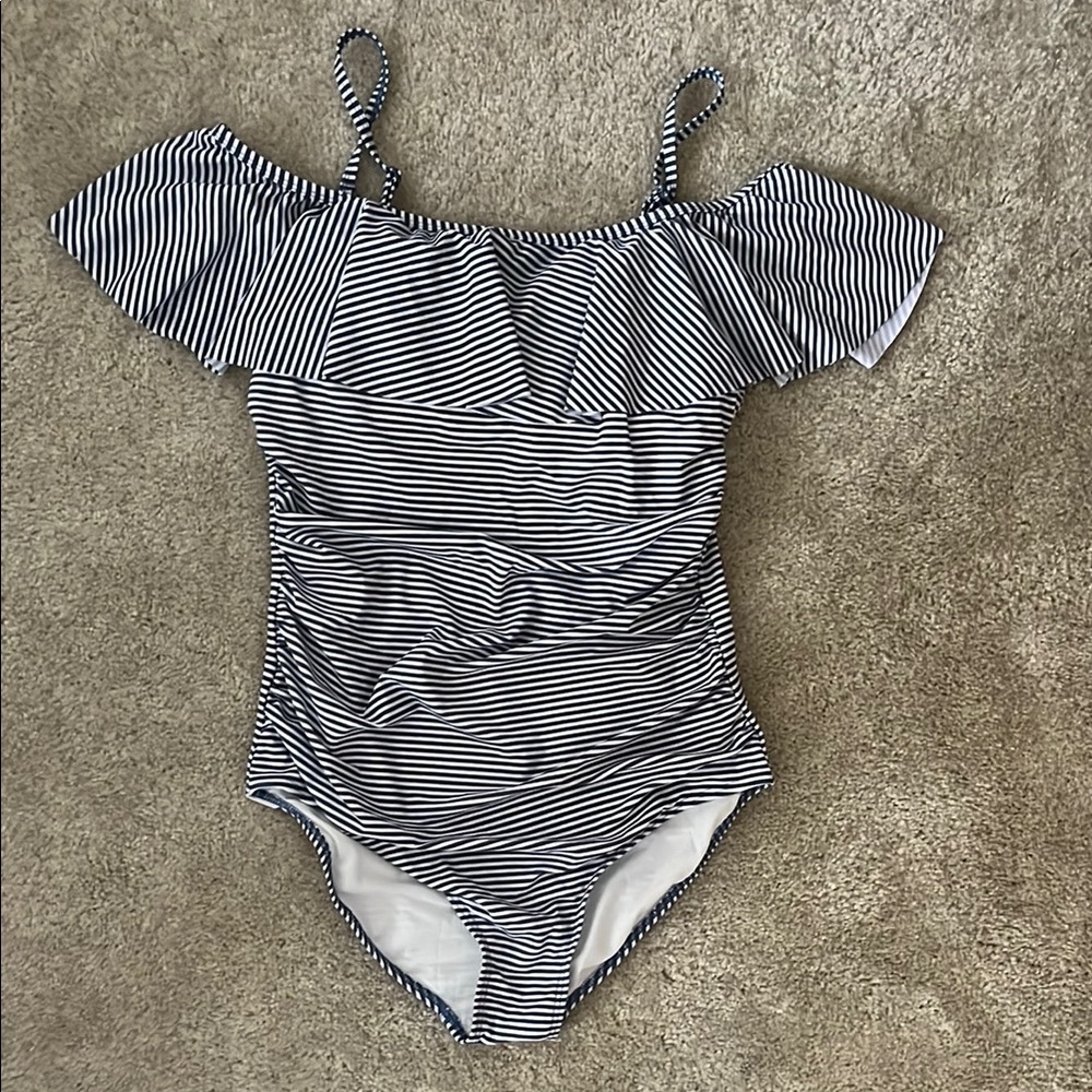 Striped Off-Shoulder Swimsuit